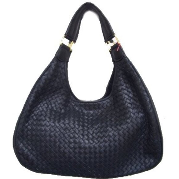 Leather Black Basketweave Hobo Handbag - NEW - Picture 7 of 10